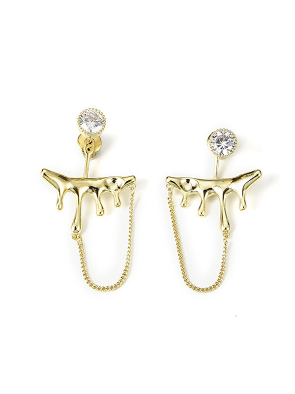 Geometric Rhine Stones Tasseled Drop Earrings