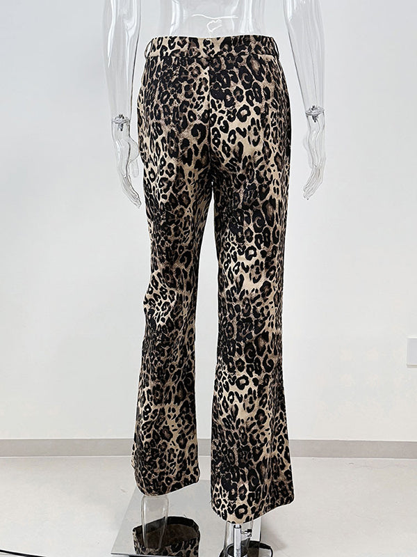 Loose Buttoned Leopard Pockets Split-Joint Pants Trousers