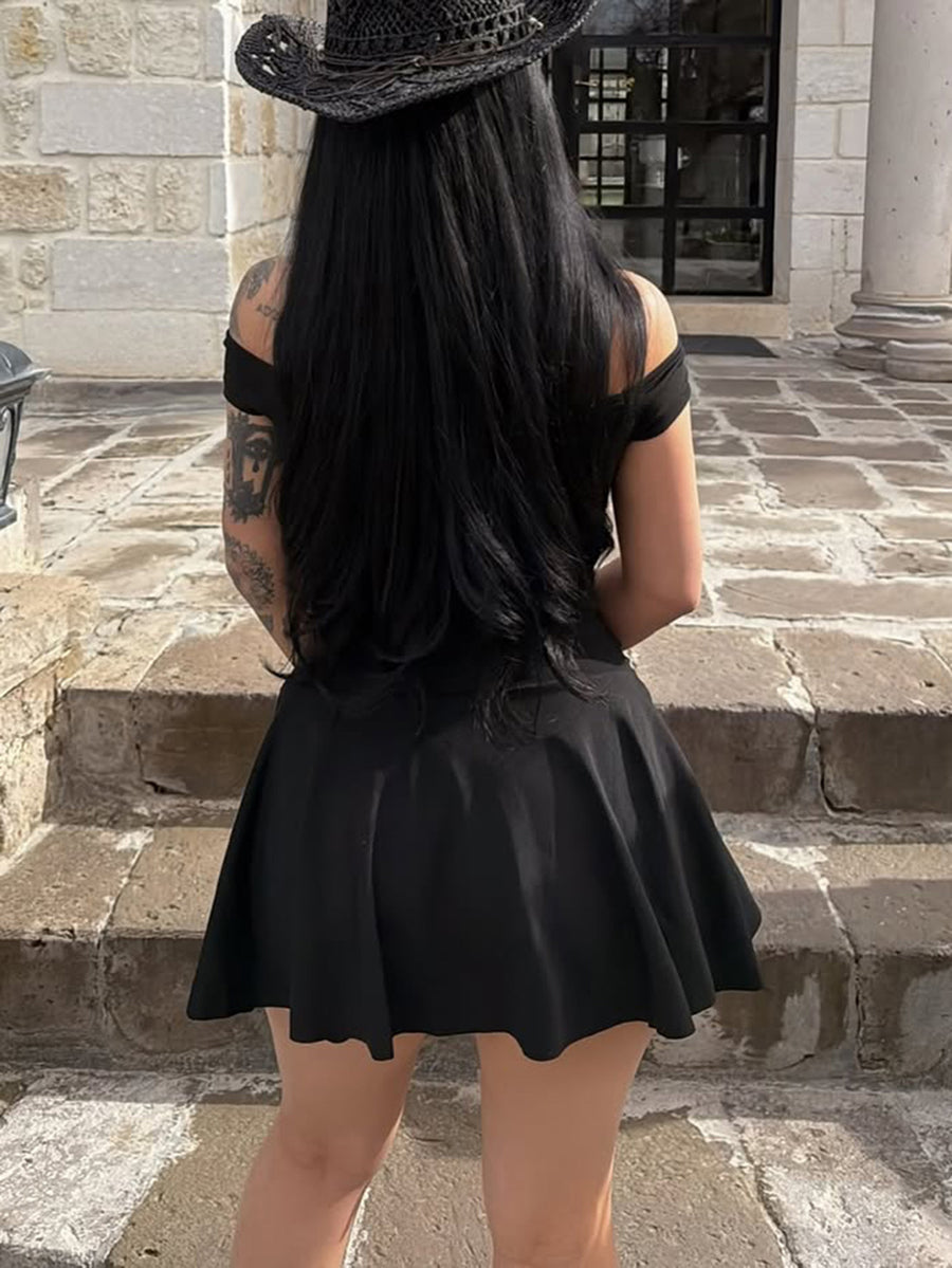 Solid Color Skinny High Waisted Off-the-shoulder Mini Dresses