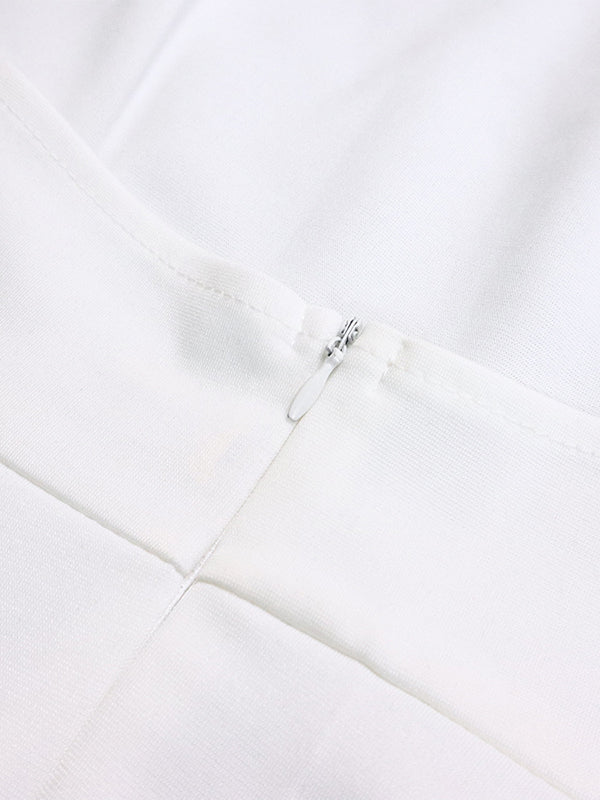 Loose Backless Lacy Solid Color Halter-Neck Vest Top + High-Low Pants Bottom Two Pieces Set