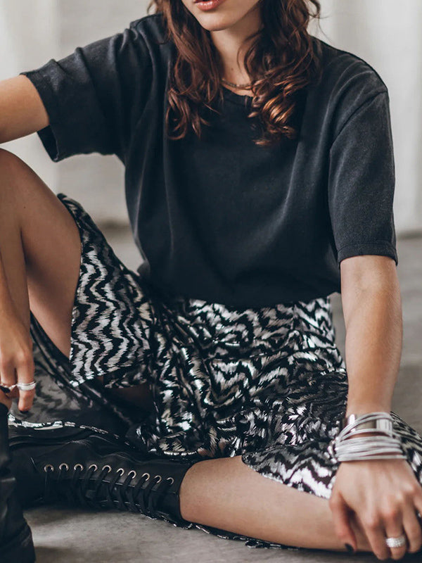 Loose Bronzing Contrast Color Split-Side Skirts Bottoms