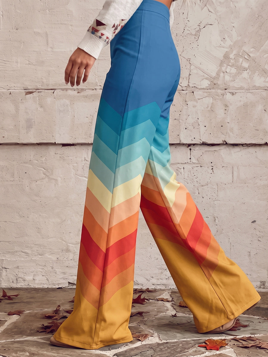 Printed Pockets Buttoned Wide Leg Plus Size Trousers Pants