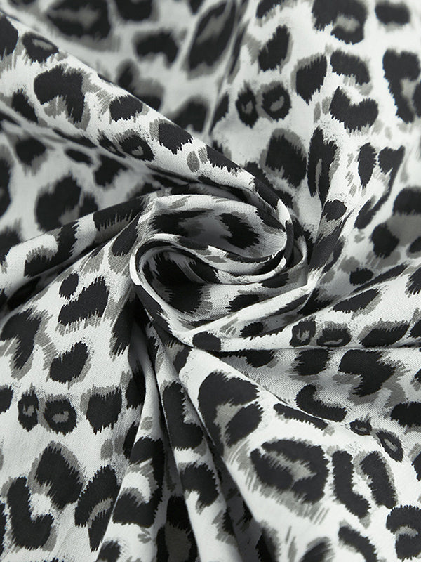 Loose Puff Sleeves Leopard Split-Joint Peter Pan Collar Blouses&Shirts Tops