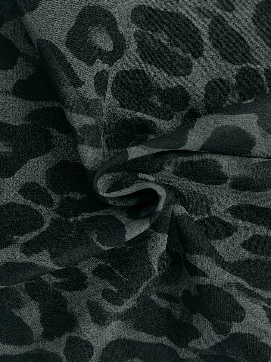 Loose Wide Leg Contrast Color Leopard Pockets See-Through Split-Joint Striped Pants Trousers