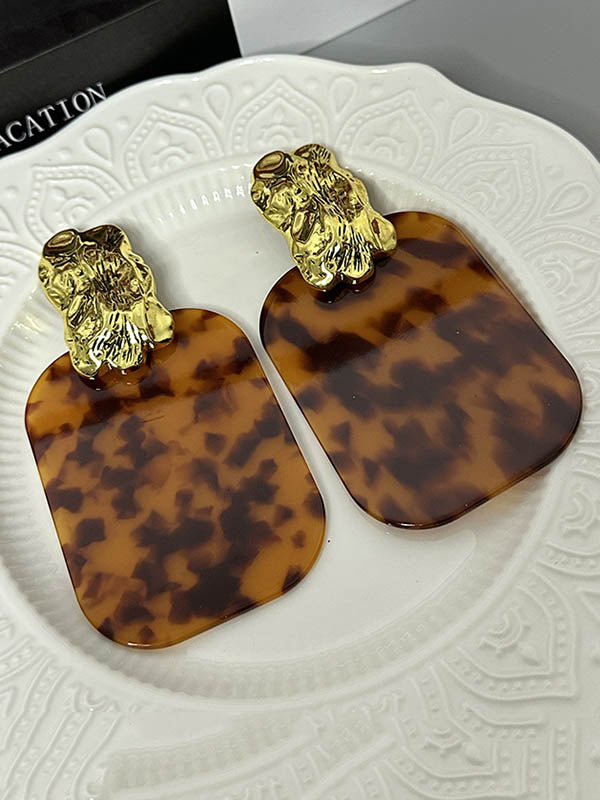 Geometric Leopard Pleated Split-Joint Drop Earrings Earrings Accessories