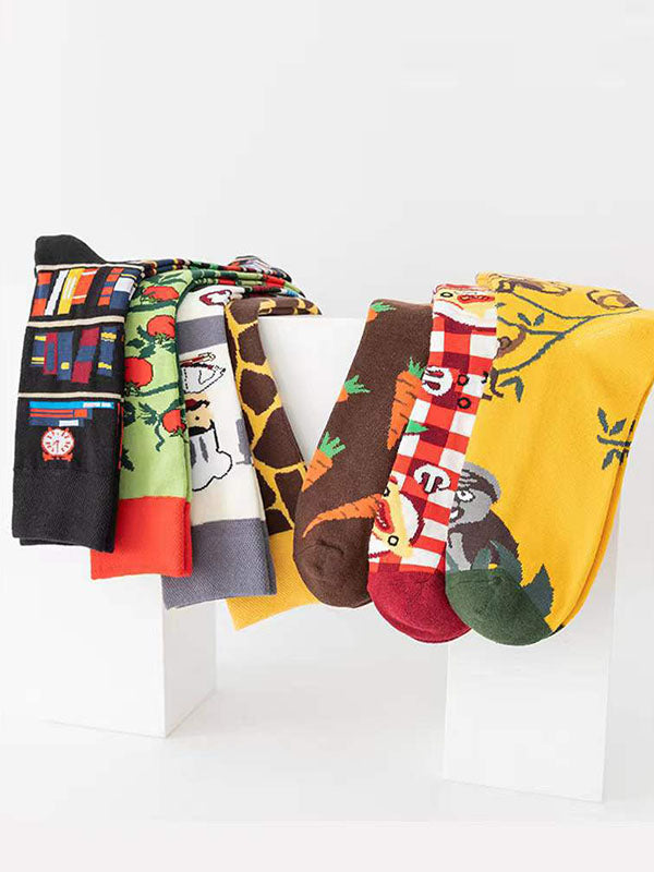 Cartoon Printed Contrast Color Sweat-Absorbing Socks Accessories