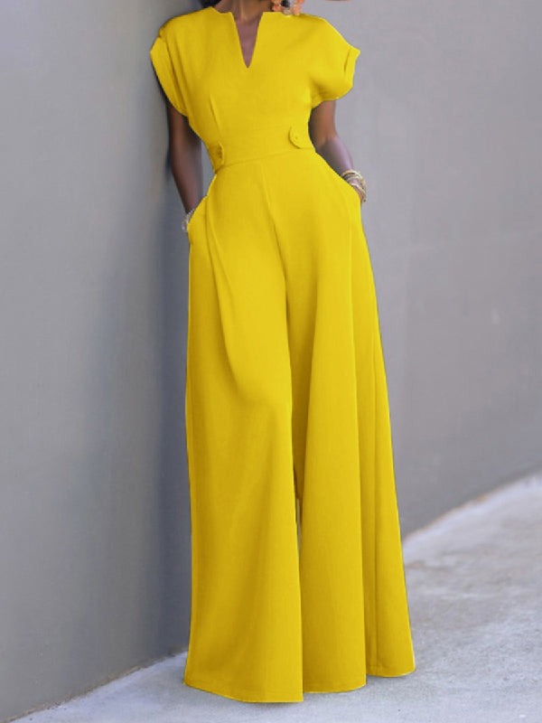 Cap Sleeve Wide Leg Solid Color Jumpsuits