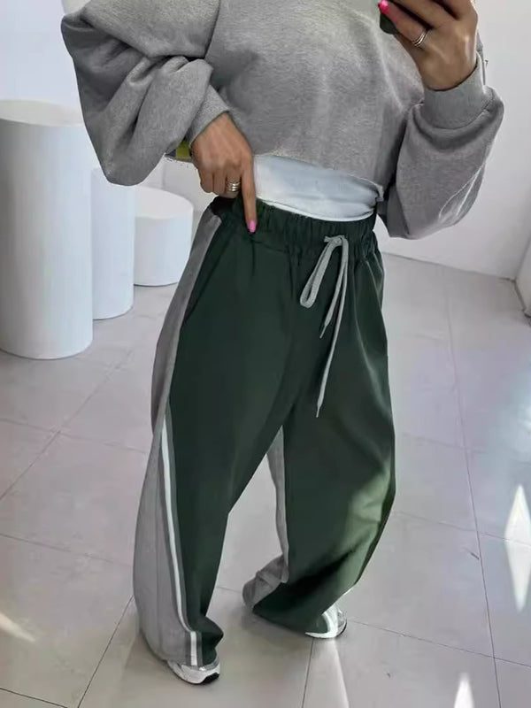 High Waisted Loose Drawstring Elasticity Split-Joint Pants Trousers