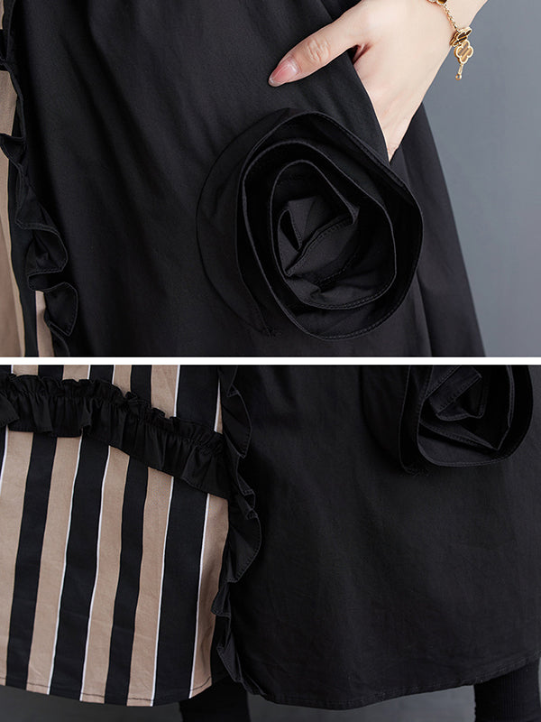 Elastics High Waisted Loose Flower-Embellished Split-Joint Skirts Bottoms