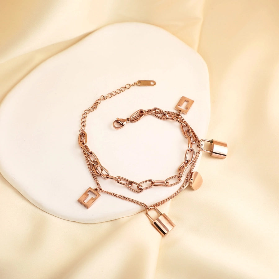 Simple Style Classic Style Cool Style Letter Lock 304 Stainless Steel Paperclip Chain Multi Charms Bracelet In Bulk Stainless Steel Bracelets