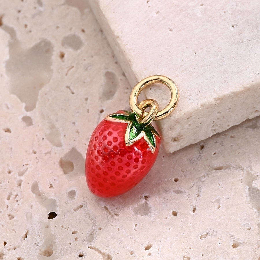 1 Pc/Package 11x8mm 12x7mm 14x7.5mm Hole 3~3.9mm Copper Zircon 18K Gold Plated Strawberry Polished Pendant Jewelry Accessories