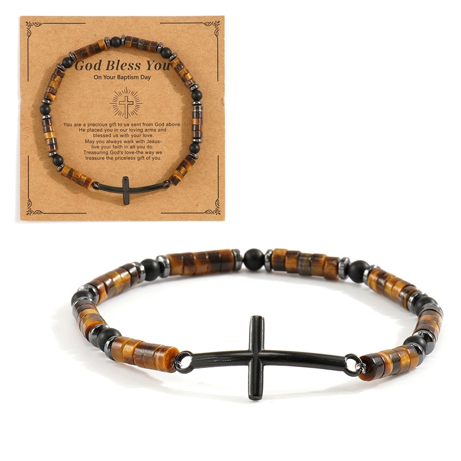 Casual Cross Semi-precious stone Tiger Eye Iron Gall Stone Bracelets In Bulk Natural Stone Bracelet