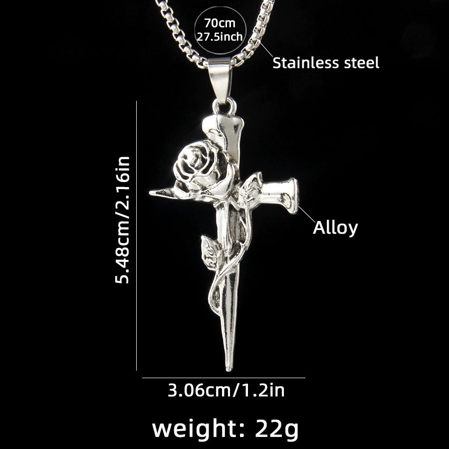 Hip-Hop Cross Rose Alloy Unisex Pendant Necklace