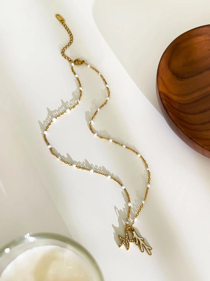 Jewelry Marine Style Beach Starfish Conch 316L Stainless Steel 18K Gold Plated Pendant Necklace