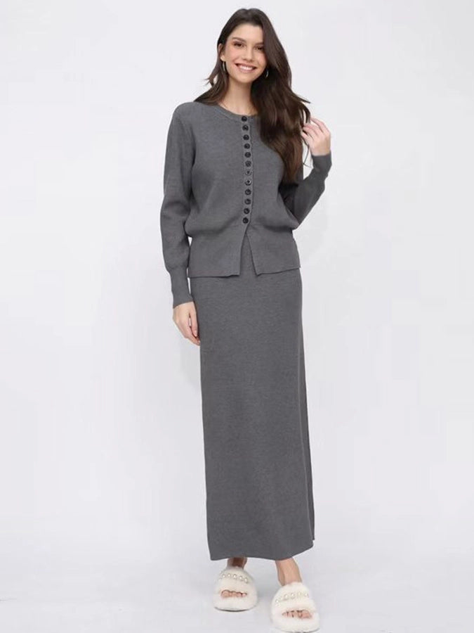 Autumn and Winter Classic Style Cardigan Skirt Long Skirt Two-Piece Set Knitted Sweater Skirt Gentle Wear a Set