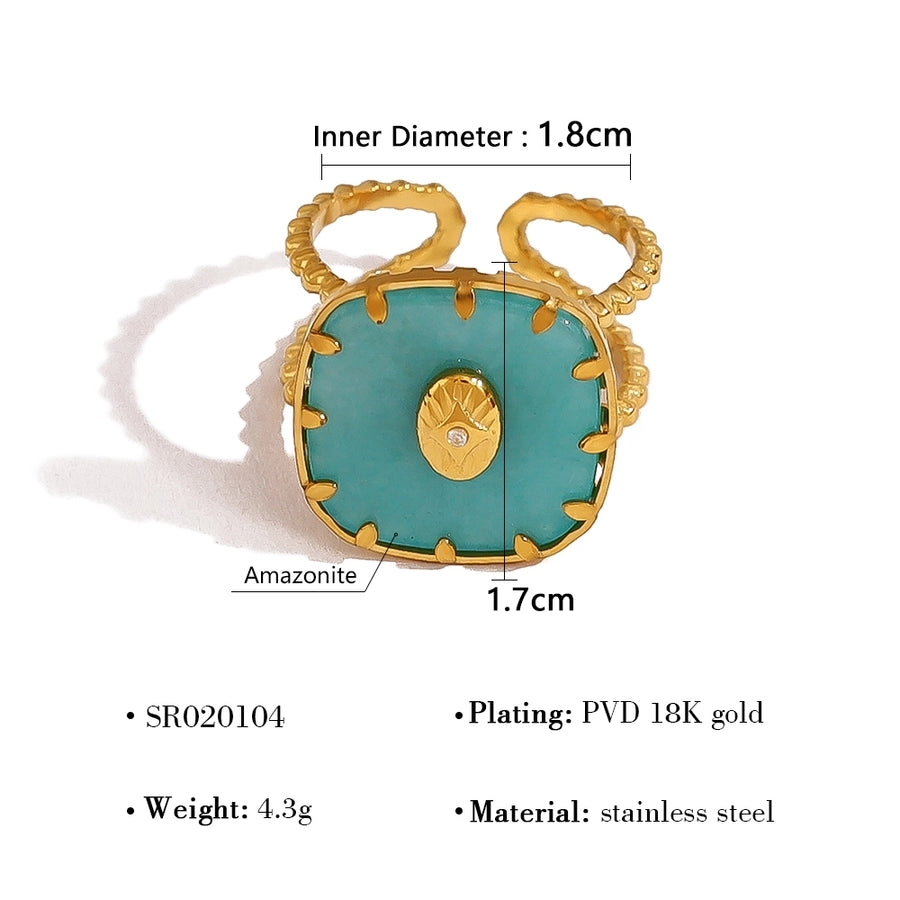 Jewelry IG Style Vacation French Style Geometric 304 Stainless Steel Natural Stone 18K Gold Plated Open Rings