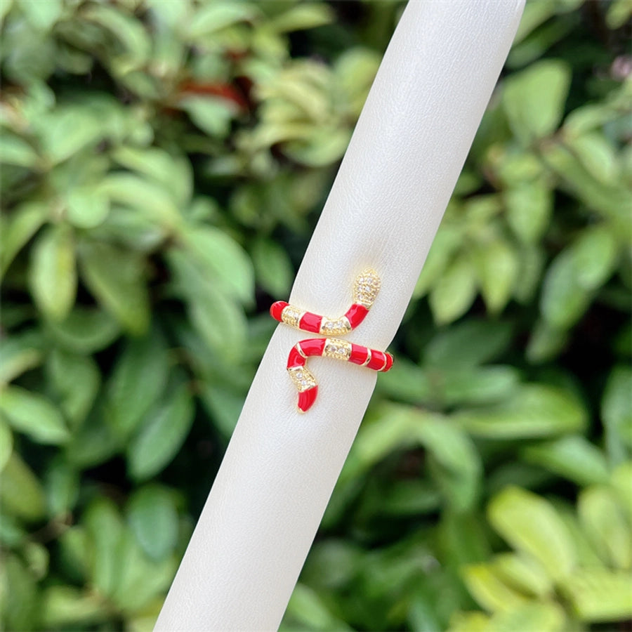 Copper 18K Gold Plated Snake Zircon Open Rings