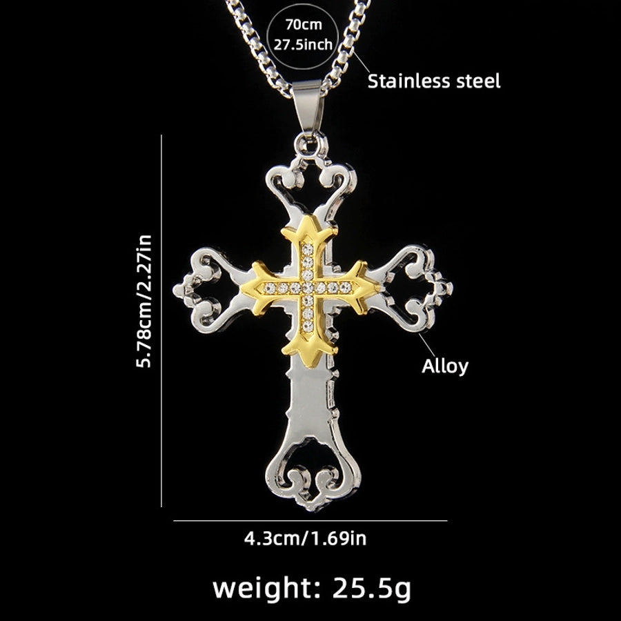 Hip-Hop Simple Style Cross 201 Stainless Steel Alloy Inlay Unisex Pendant Necklace