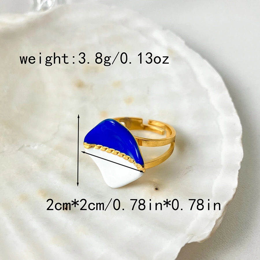 Jewelry Preppy Style Sweet Pastoral Flower Rhombus 304 Stainless Steel Zircon 14K Gold Plated Enamel Open Rings