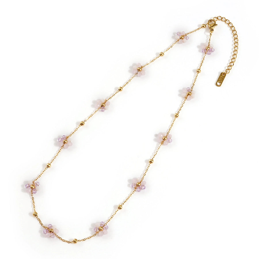 Jewelry Sweet Flower 304 Stainless Steel Artificial Crystal Necklace