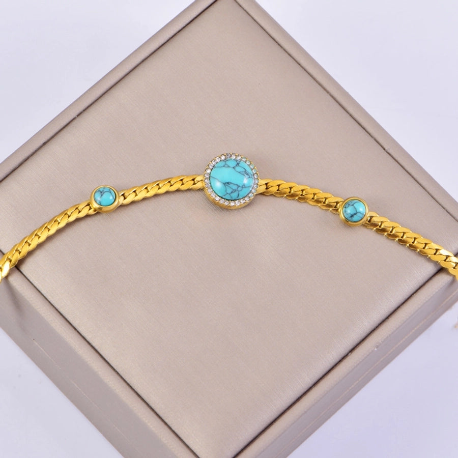 Classic Style Geometric 304 Stainless Steel Turquoise foxtail chain Bracelets In Bulk Stainless Steel Bracelets