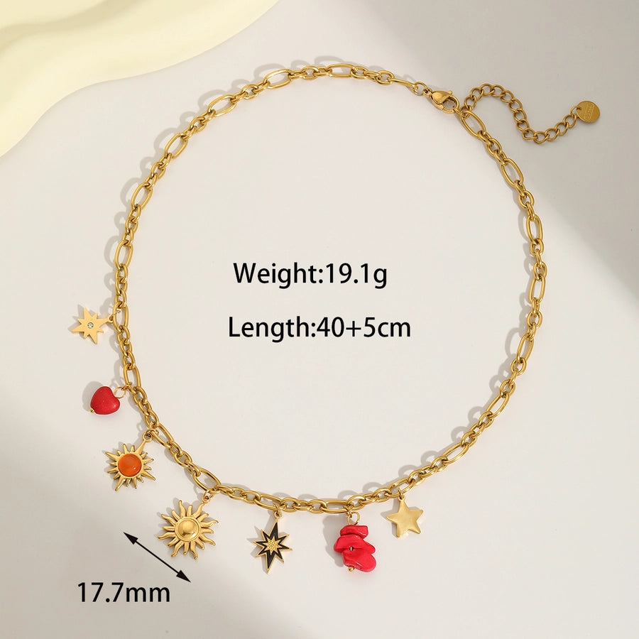 Jewelry Vintage Style Luxurious Classic Style Sun Moon 304 Stainless Steel Natural Stone Zircon 18K Gold Plated Inlay Pendant Necklace