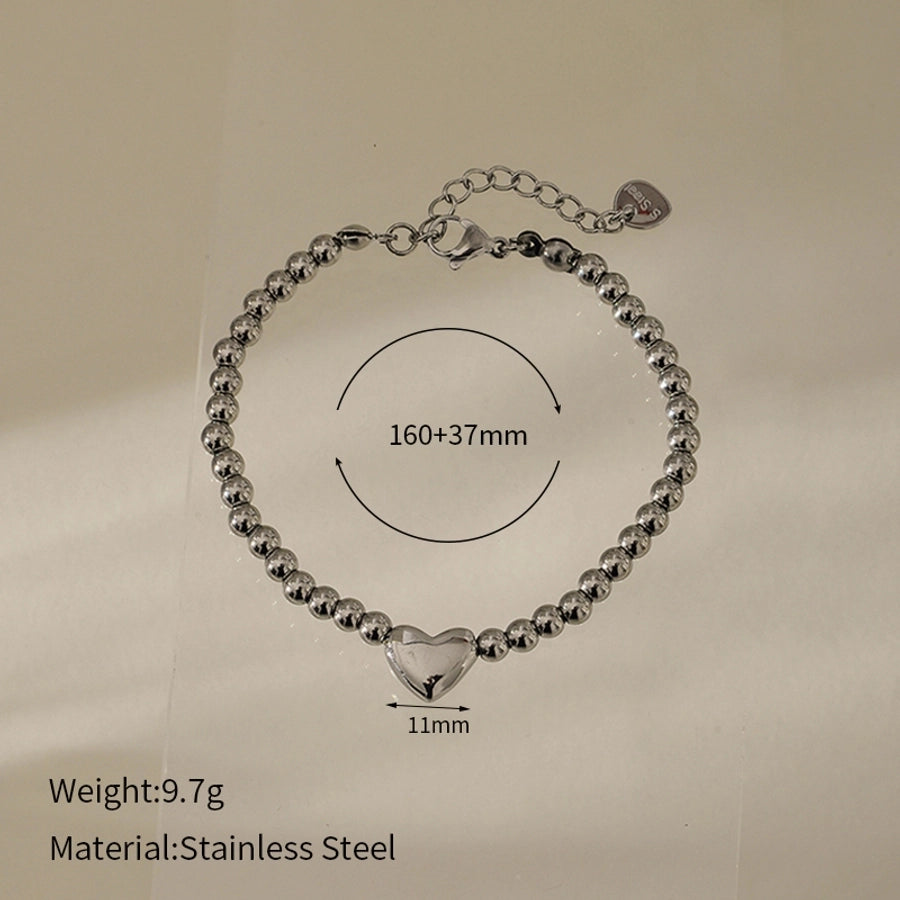 Simple Style Classic Style British Style Heart Shape 304 Stainless Steel ball chain Bracelets In Bulk Stainless Steel Bracelets
