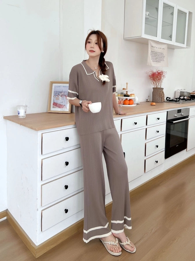 Daily Women's Casual Elegant Stripe Viscose fiber Pants Sets Pants Sets