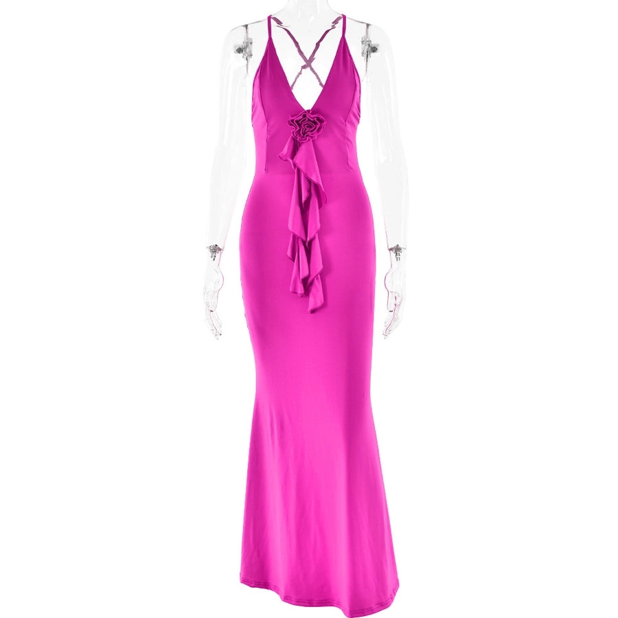 Women's Sheath Dress Streetwear V Neck Flowers Sleeveless Solid Color Maxi Long Dress Business