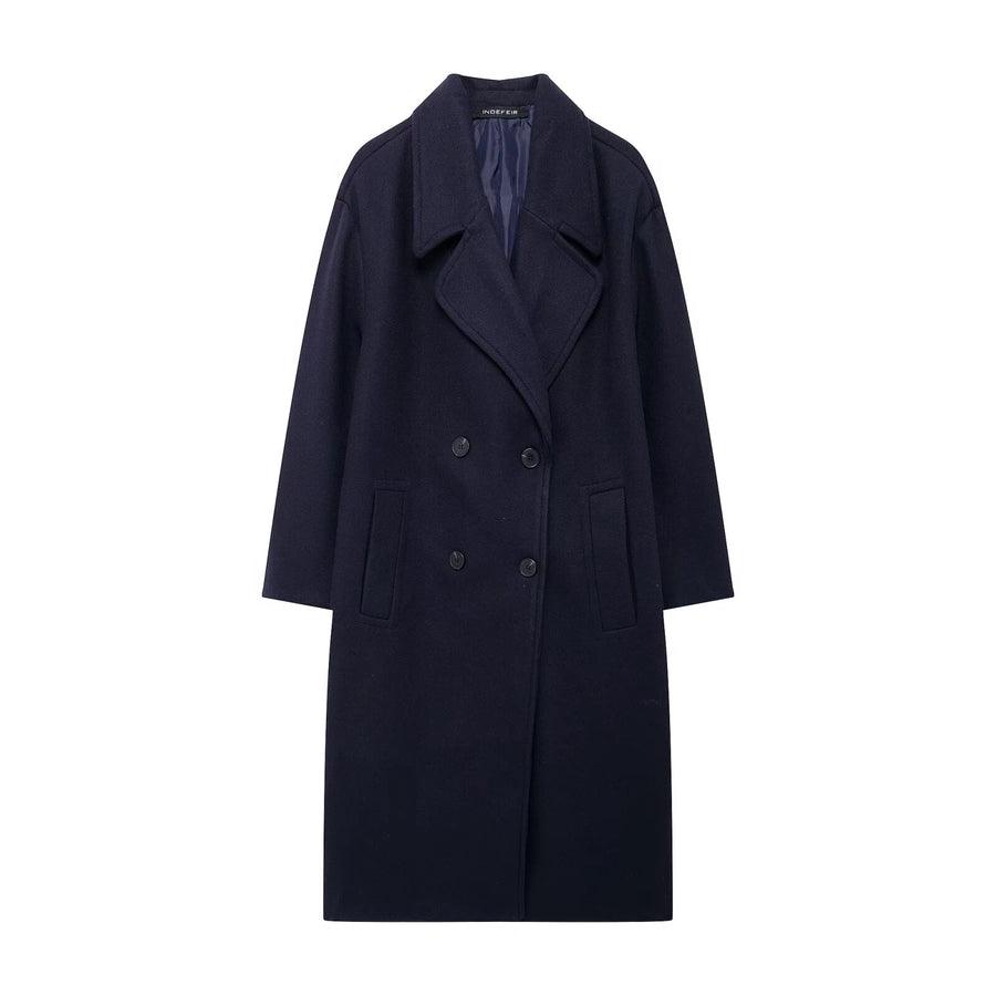 Women's Elegant Solid Color Double Breasted Coat