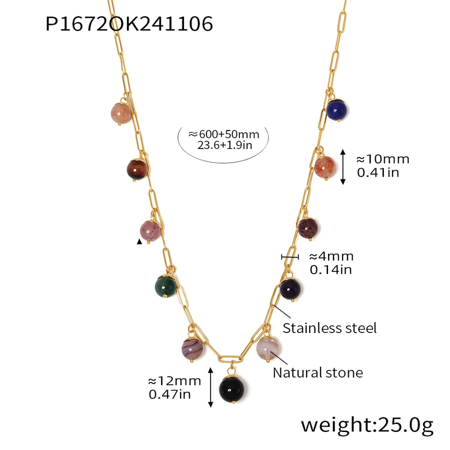 Jewelry Elegant Round 304 Stainless Steel Natural Stone 18K Gold Plated Plating Inlay Pendant Necklace