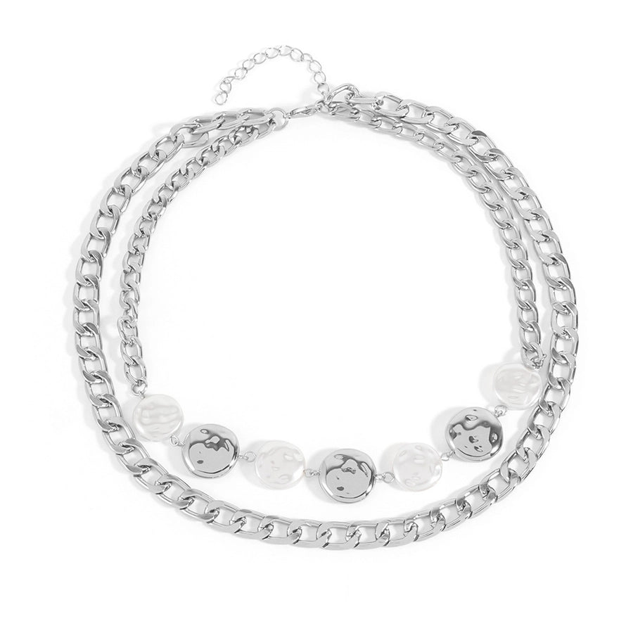 Retro Punk Geometric Alloy Beaded Chain Layered Necklaces