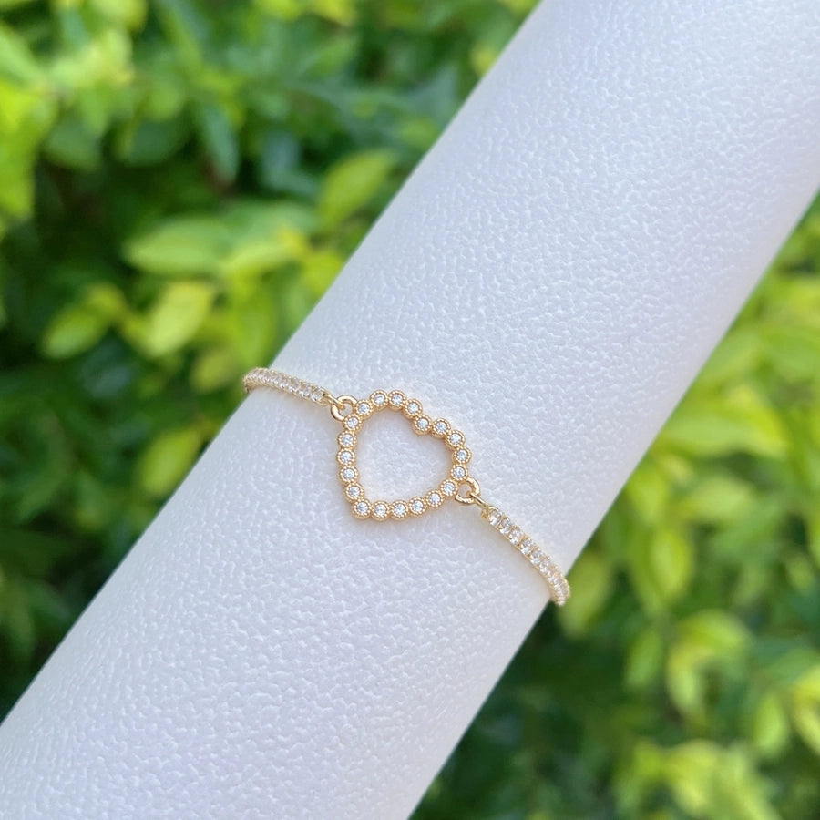 Copper Tennis Chain 18K Gold Plated Plating Inlay Heart Shape Zircon Bracelets