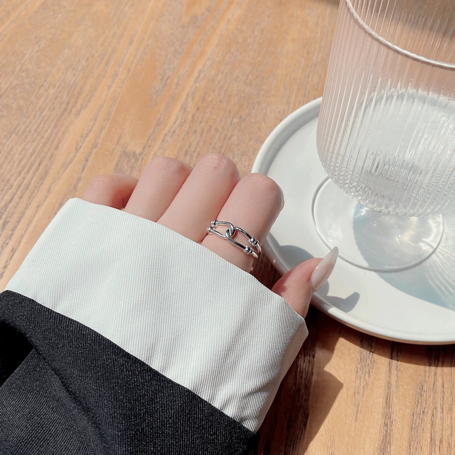 925 Sterling Silver Geometric Adjustable Ring