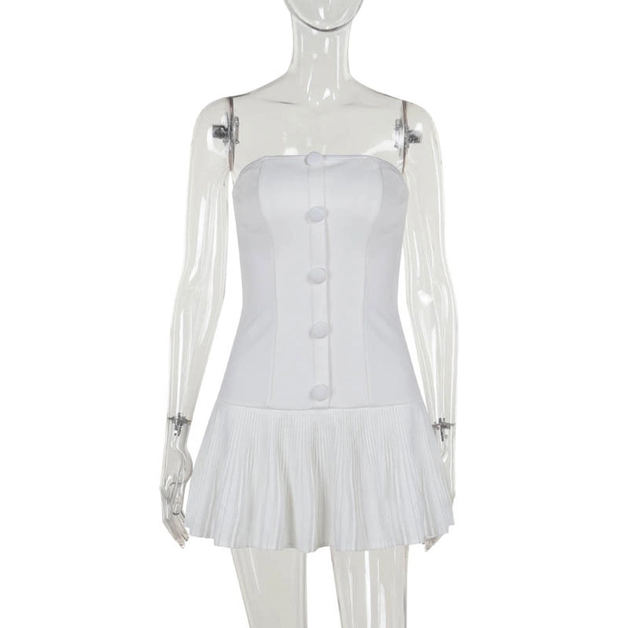 Women's White Dress Elegant Sexy Strapless Backless Sleeveless Solid Color Above Knee Holiday