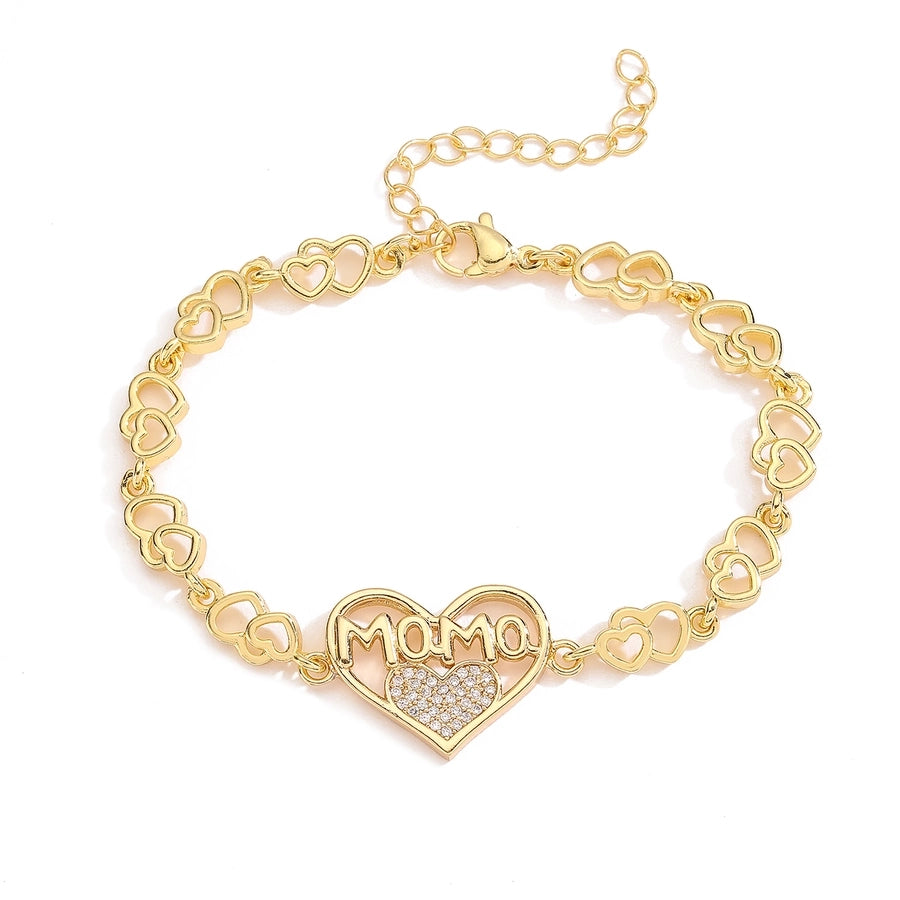 Jewelry Simple Style Commute Letter Heart Shape Copper Zircon Plating Inlay Bracelets