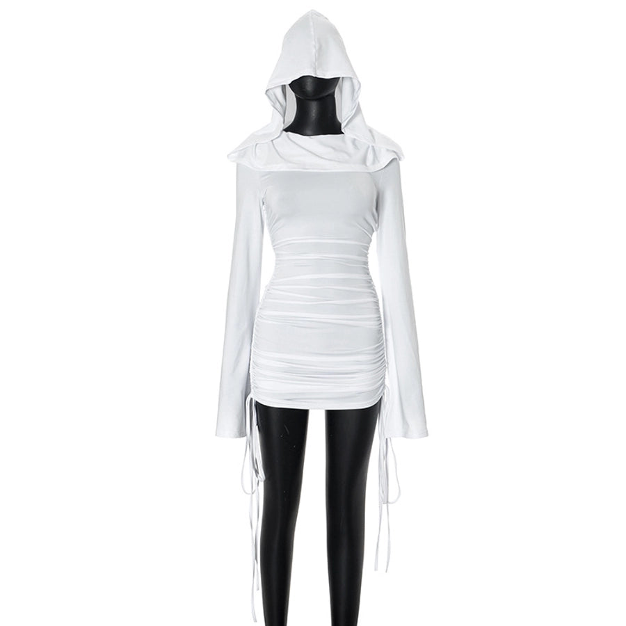Women's Hip skirt Streetwear Hooded Long Sleeve Solid Color Above Knee Holiday