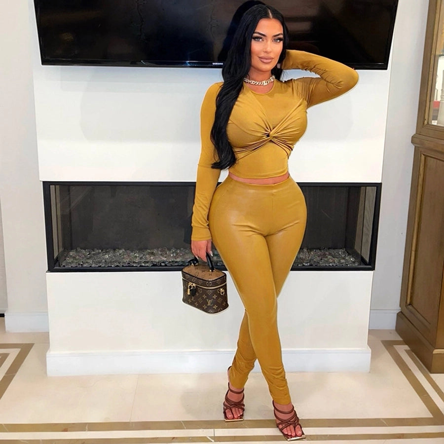 Daily Women's Streetwear Solid Color Spandex Polyester Pants Sets Pants Sets