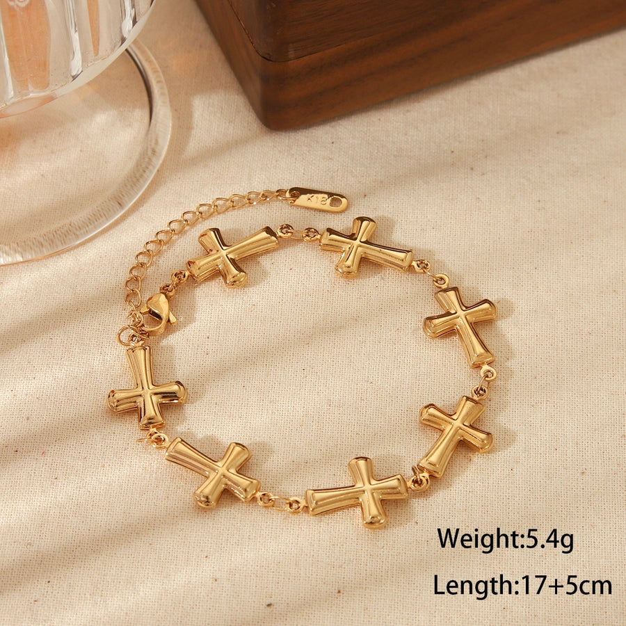 Jewelry Retro Simple Style Geometric Cross 304 Stainless Steel 18K Gold Plated Jewelry Set