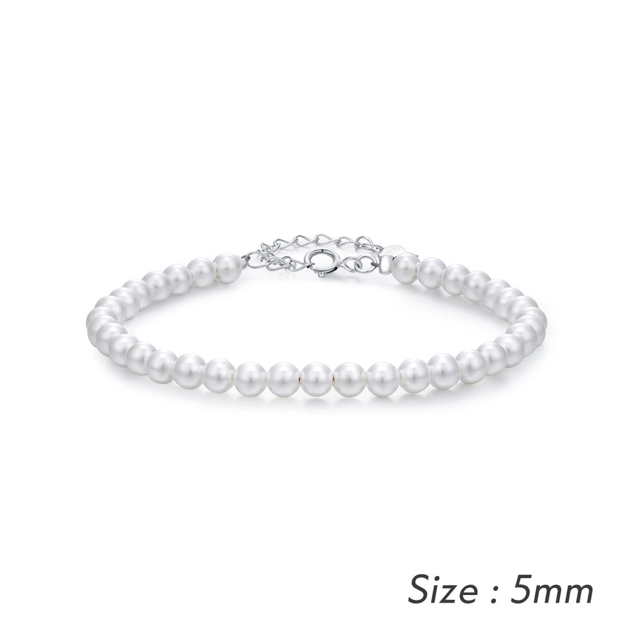 925 Sterling Silver Artificial Pearl Beaded Chain Bracelets IG Style Elegant Lady