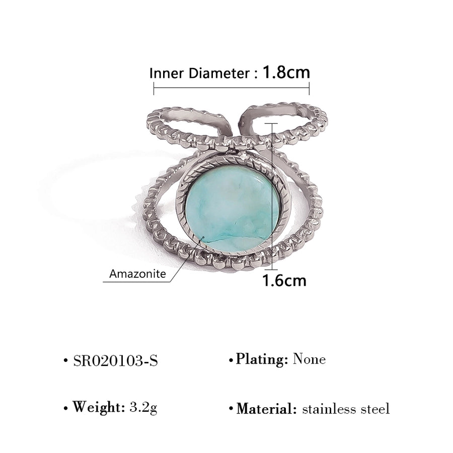 Jewelry Vacation French Style Geometric 304 Stainless Steel Natural Stone 18K Gold Plated Open Rings