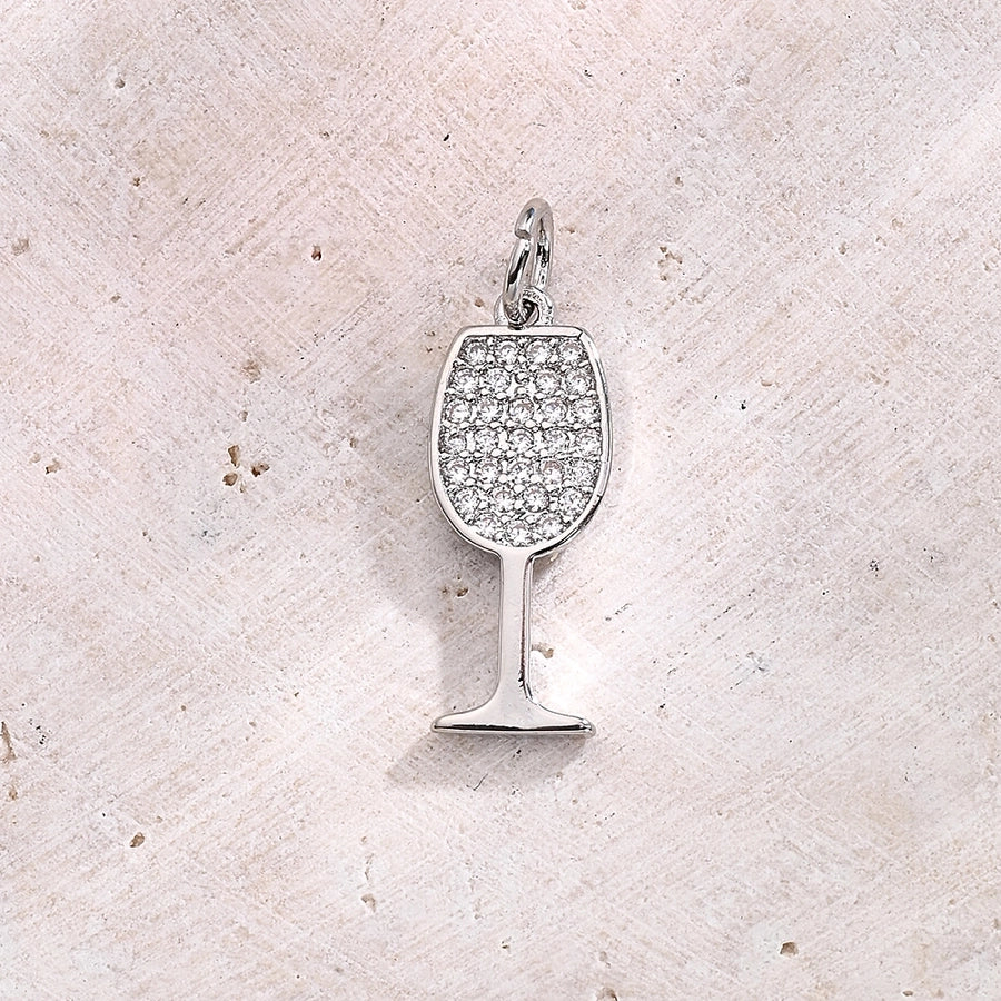 1 Pc/Package 14x7mm 18x11mm 21x9mm Hole 3~3.9mm Copper Zircon White Gold Plated Wine Glass Wine Bottle Polished Pendant Jewelry Accessories