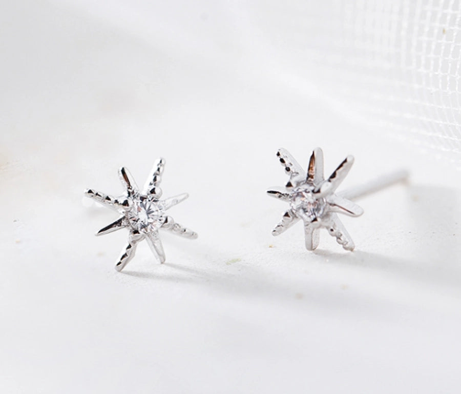 Ganjia new s925 sterling silver Korean version of super flash exquisite eight mans star earrings star female super fairy jewelry