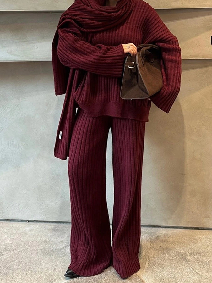 Holiday Wine Red Women's Vacation Simple Style Solid Color Polyester Pants Sets Pants Sets