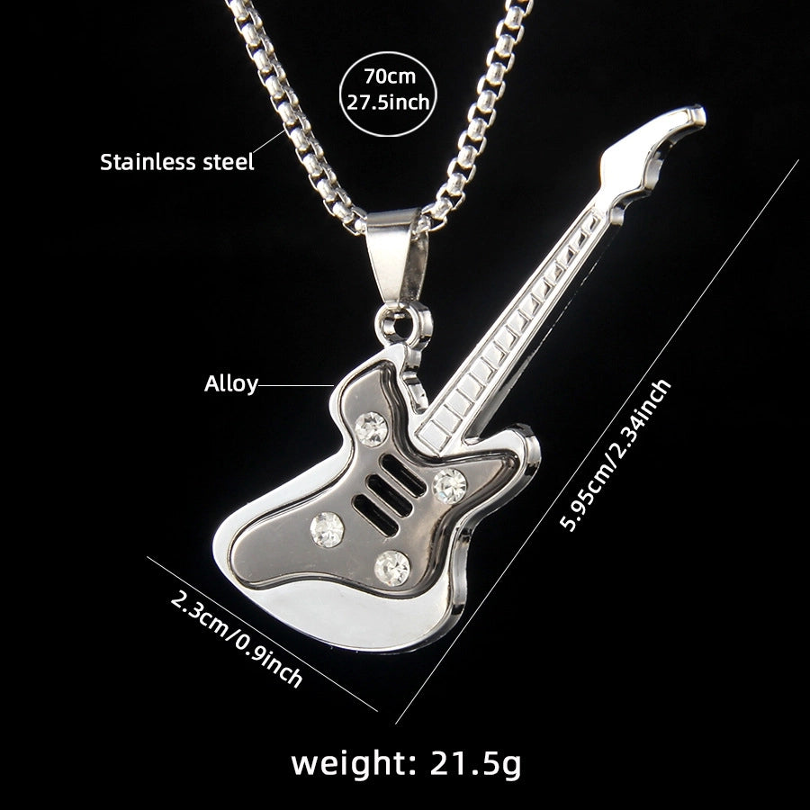 Rock Guitar 201 Stainless Steel Alloy Inlay Rhinestones Unisex Pendant Necklace