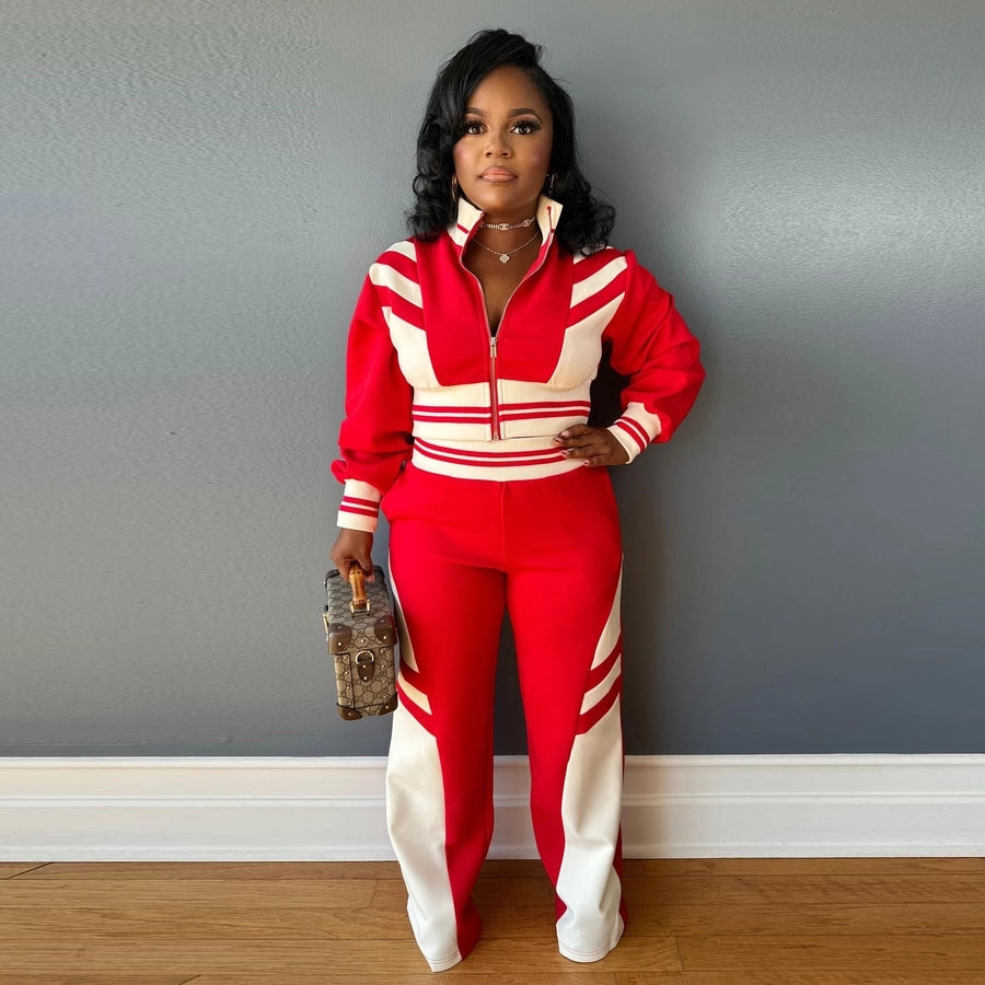 Daily Women's Streetwear Color Block Spandex Polyester Twilled Satin Pants Sets Pants Sets