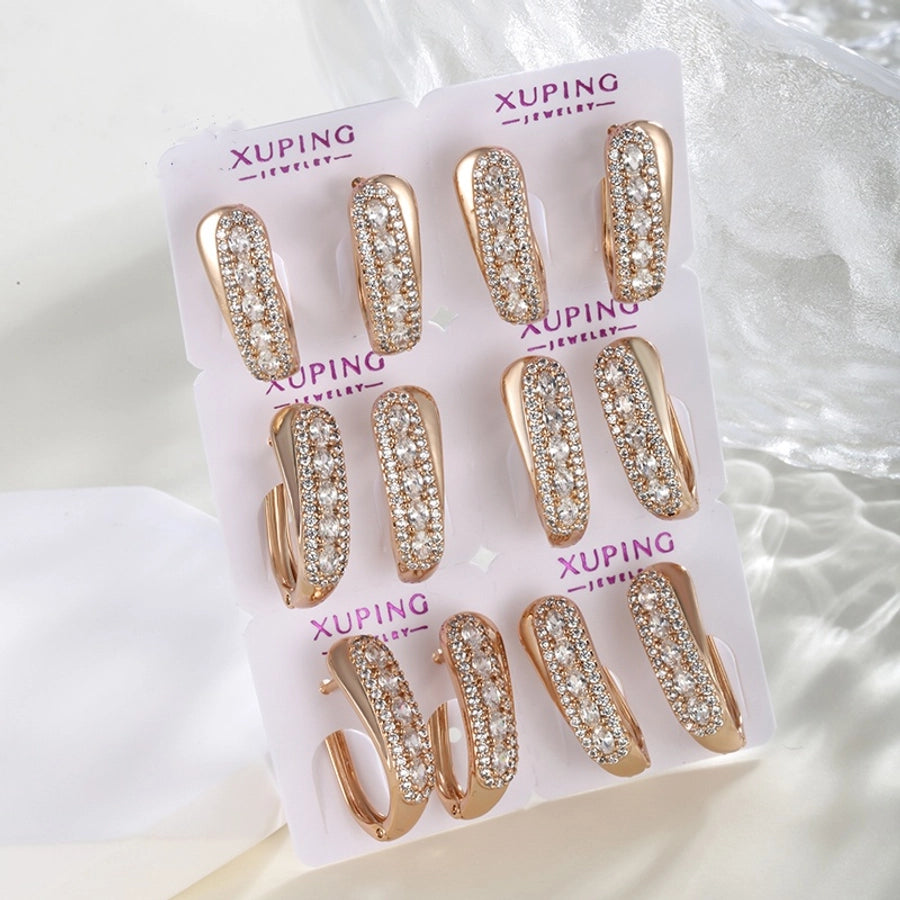 6 Pairs Elegant Simple Style Round Plating Copper Alloy Zircon 18K Gold Plated Earrings