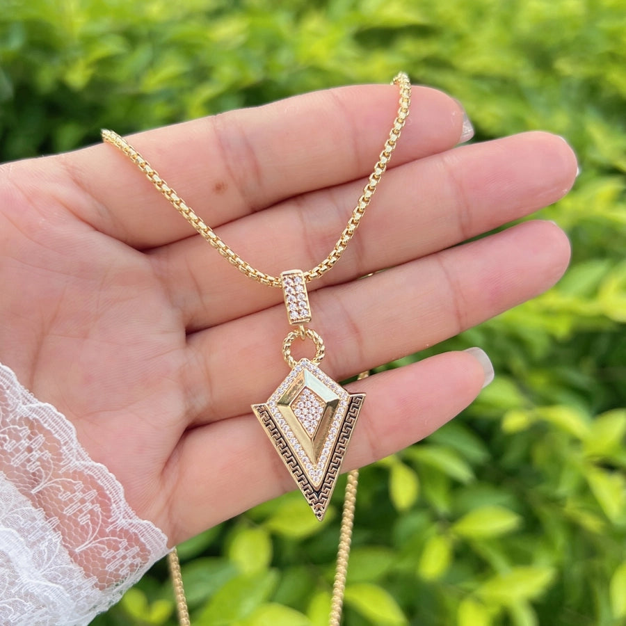 Jewelry IG Style Geometric Sun Copper Zircon 18K Gold Plated Plating Inlay Pendant Necklace