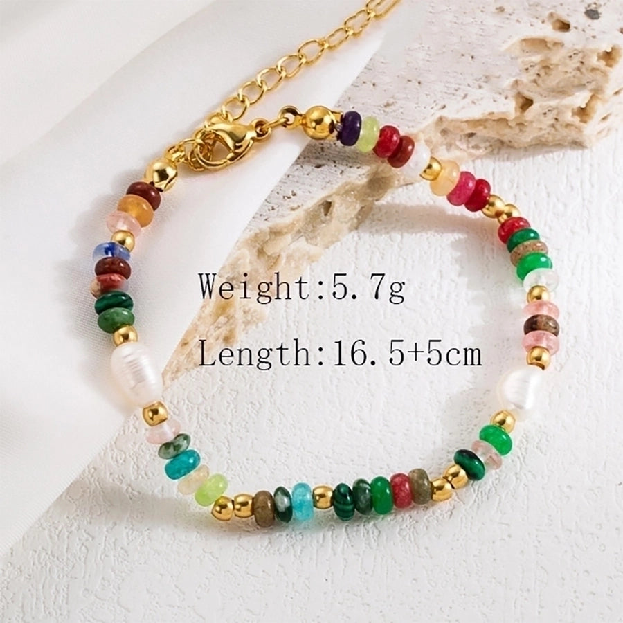 Cute Sweet Colorful 304 Stainless Steel Natural Pearl natural stone Bracelets In Bulk
