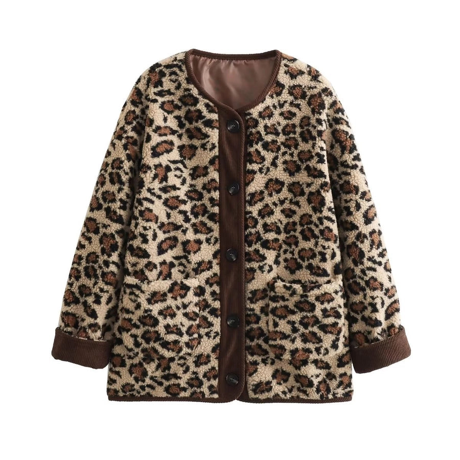 Women's Casual Elegant Leopard Single Breasted Coat